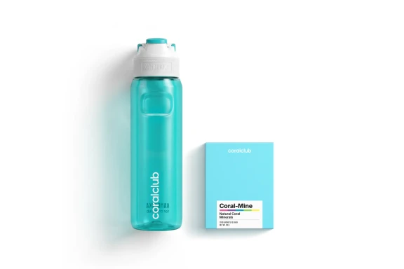 Plastic bottle Kambukka Elton 1000 AQUA + Coral-Mine, 30 sachets 1 g